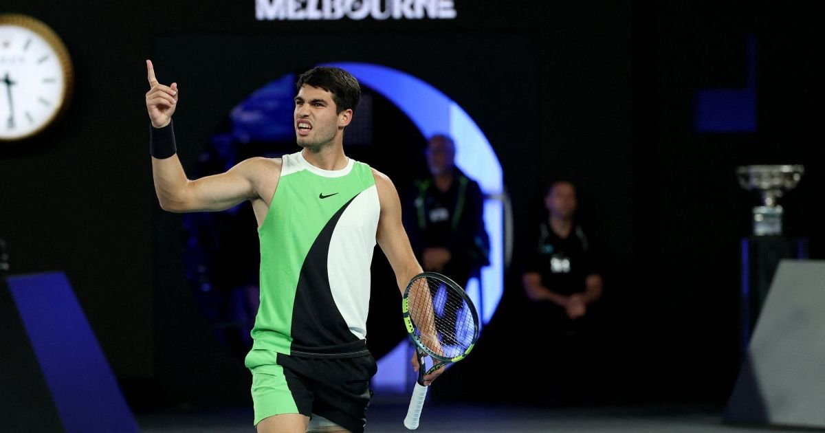 Carlos Alcaraz durante a final do Australian Open de 2026  • @AustralianOpen