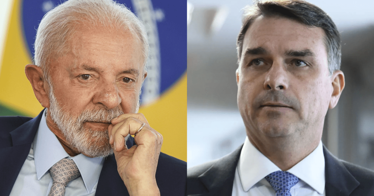 O presidente Lula, à esquerda, e o senador Flávio Bolsonaro, à direita  • Reprodução