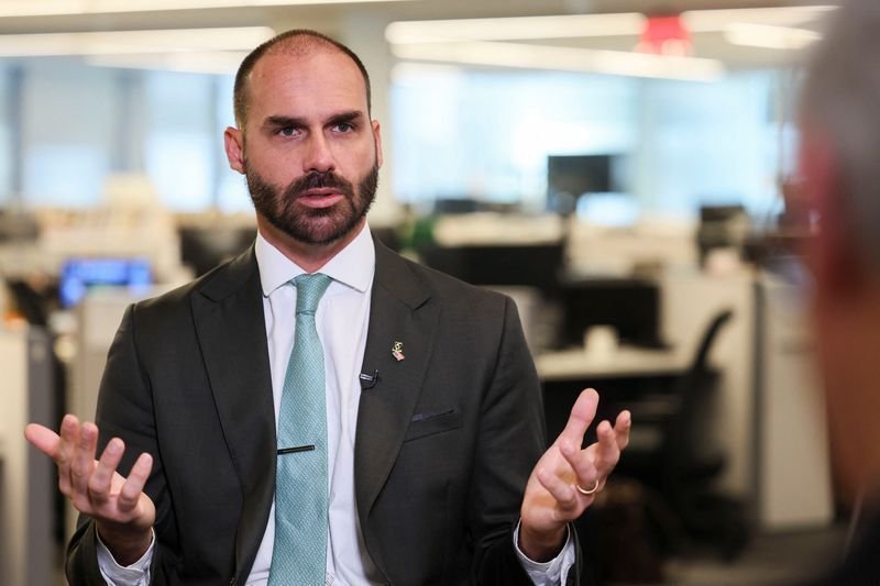 Deputado federal Eduardo Bolsonaro durante entrevista à Reuters em Washington  • Jessica Kosc...