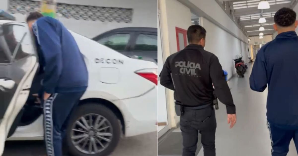 Jogador investigado na terceira fase da Operação VAR é conduzido por agentes da Polícia Civil...